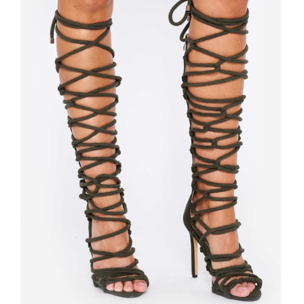 NEW black knee high lace up rope sandals sz 8.5